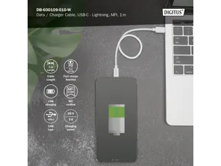 Gegevens-/oplaadkabel Lightning USB-C M/M 1m PVC MFI Wit 20V/3A 60W - 4
