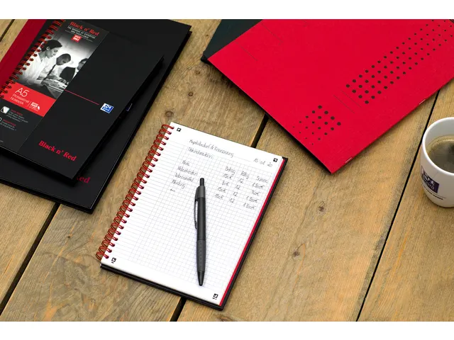 Notitieboek Oxford Black n' Red A4 96vel ruit 5mm zwart