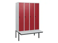 locker met bank,HxBxD 1950x1200x815mm,4vak,vak B 300mm,draaigrendel