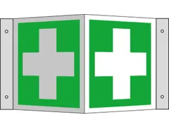 EHBO-bord,EHBO,hoekbord,aluminium,lang nalichtend,HxB 200x200mm