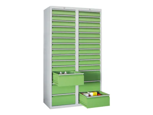 ladekast HxBxD 1800x1000x500mm 28laden RAL7035 front RAL6011