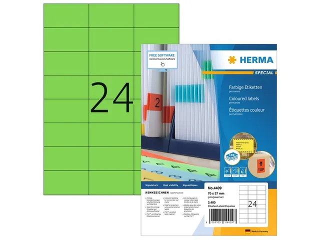 HERMA 4409 Gekleurde etiketten A4 70x37mm Groen 2400 stuks