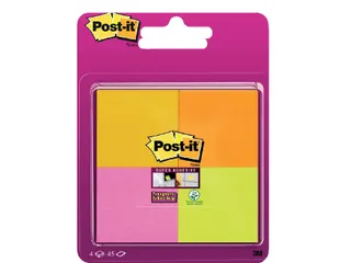 Memoblok Post-it 6910 Super Sticky 51x51mm assorti 4 stuks - 1