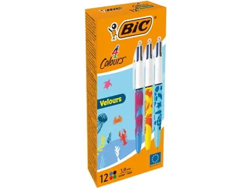 Balpen 4 Colours Velours, Medium, Doos à 12 Stuks Assorti
