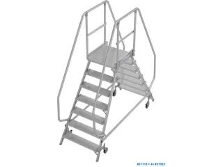 bordestrap,verrijdbaar,bordes H 1,7m,2x7treden,aluminium,4zwenkwielen - 1