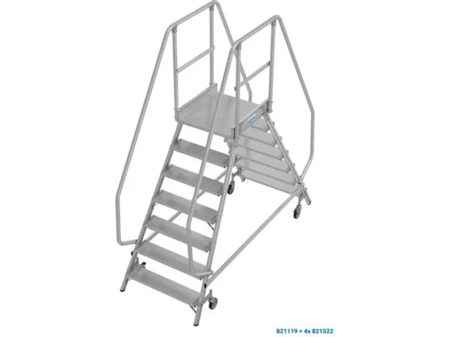 bordestrap,verrijdbaar,bordes H 1,7m,2x7treden,aluminium,4zwenkwielen