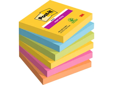Memoblok 3M Post-it 654-SSRO Super Sticky 76x76mm Rio Assorti