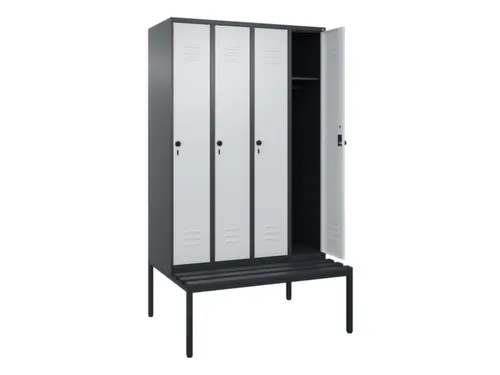 locker met bank,HxBxD 2120x1200x815mm,4vak,vak B 300mm,draaigrendel