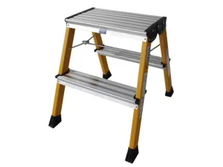 Verrijdbaar Vouwtrapje Aluminium 2x2treden 4 Geveerde Wielen Geel - 1