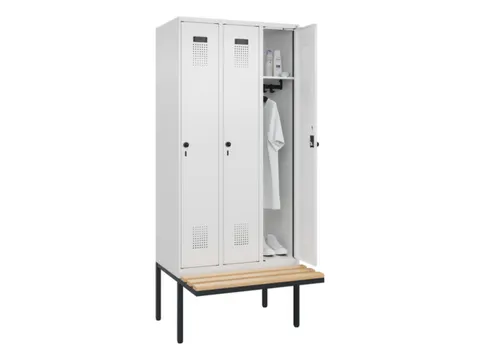locker met bank,HxBxD 2120x900x815mm,3vak,vak B 300mm,draaigrendel
