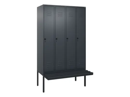 locker met bank,HxBxD 2120x1200x815mm,4vak,vak B 300mm,draaigrendel