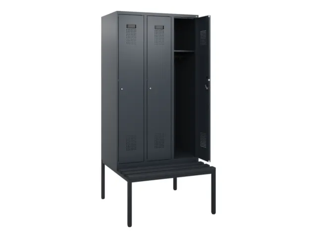 locker met bank,HxBxD 1950x900x815mm,3vak,vak B 300mm,cilinderslot