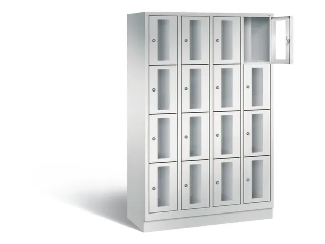 Lockerkast 1800x1190x500mm 4x4 vakken Cilinderslot, Sokkel, RAL7035