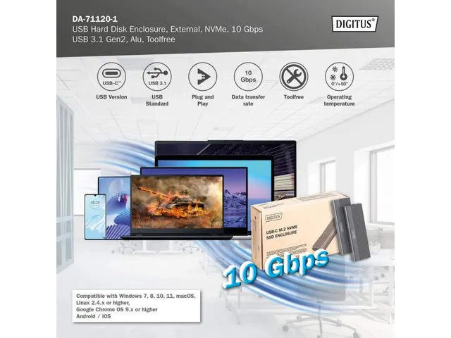 USB-behuizing voor harde schijf extern NVMe 10Gbps USB3.1 Gen2 Alu