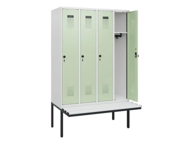 locker met bank,HxBxD 1950x1200x815mm,4vak,vak B 300mm,draaigrendel