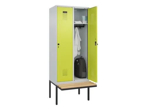 locker met bank,HxBxD 2120x800x815mm,2vak,vak B 400mm,draaigrendel