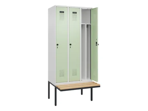 locker met bank,voor scheiding van kleding,HxBxD 2120x900x815mm,3vak