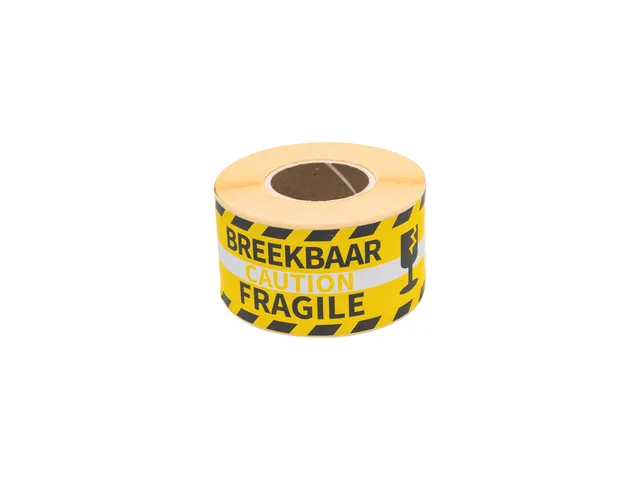 Waarschuwingsetiket Rillprint fragile 46x125mm geel 250 stuks