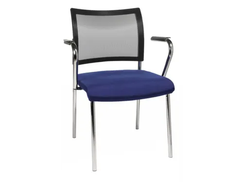 Bezoekersstoel Armleuningen Blauw Stof Rugleuning Netbekleding Zwart