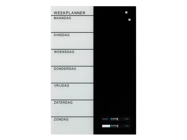 Glasmagneetbord Naga 40x60cm weekplanner NL zwart/wit