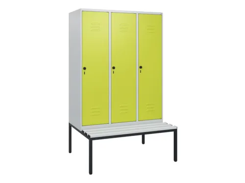 locker met bank,HxBxD 1950x1200x815mm,3vak,vak B 400mm,draaigrendel
