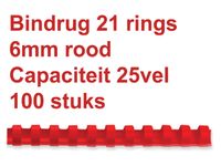 Bindrug GBC 6mm 21-rings A4 rood 100stuks
