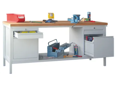 Werkbank 900x2000x700mm 4laden Frame/behuizing Ral7035 Front Ral5012