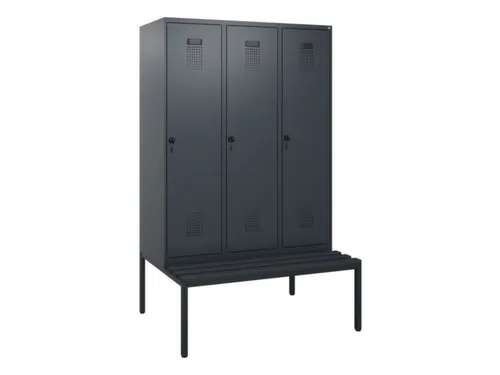 locker met bank,HxBxD 1950x1200x815mm,3vak,vak B 400mm,draaigrendel