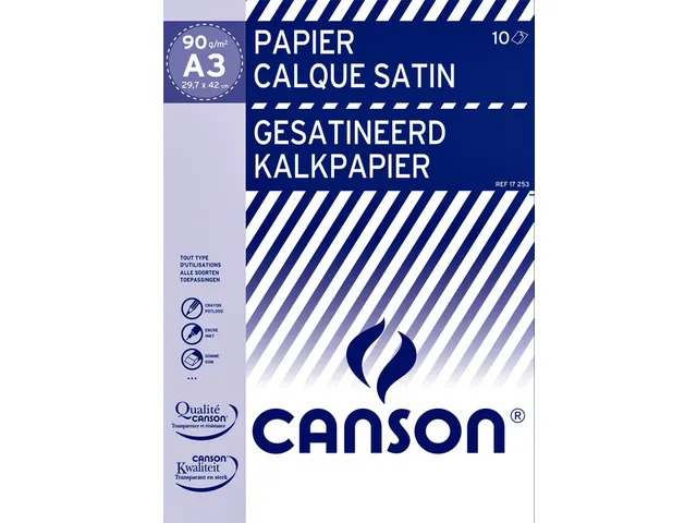 Kalkpapier Canson gesatineerd 10vel 90gr A3 doorschijnend