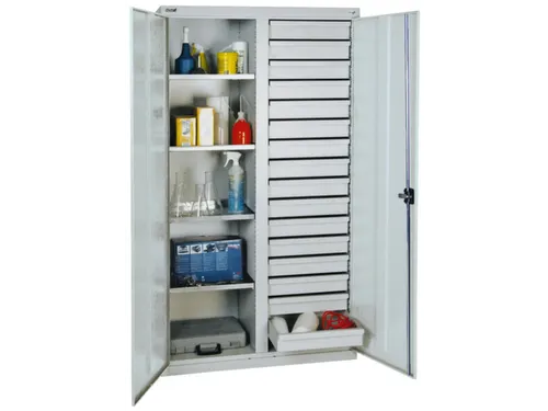 Draaideurkast Hxbxd 1800x1000x500mm 16laden 4legborden Lichtgrijs