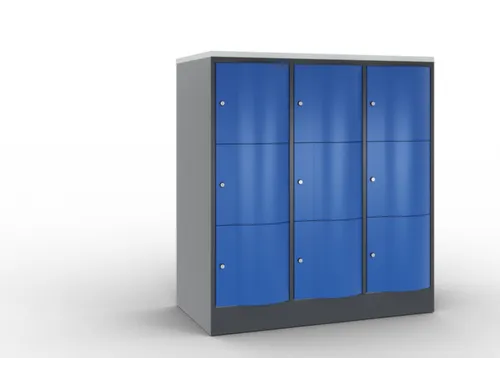 lockerkast,HxBxD 1255x1150x640mm,3x3vakken,romp RAL7021,front RAL5010