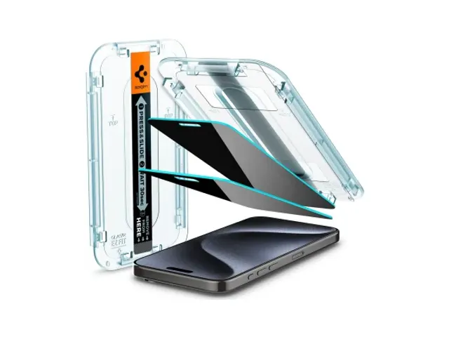 Spigen EZ Fit Glas.tR Apple iPhone 15 Pro Privacy Glass (2-Pack)