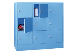 lockerkast,HxBxD 1187x1200x500mm,3x3vakken,RAL7035,front RAL5010