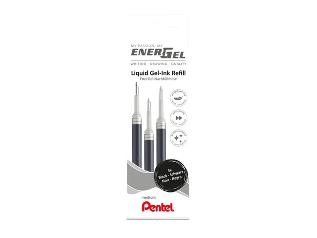 Gelschrijvervulling Pentel LR7 Energel medium zwart set à 3 stuks