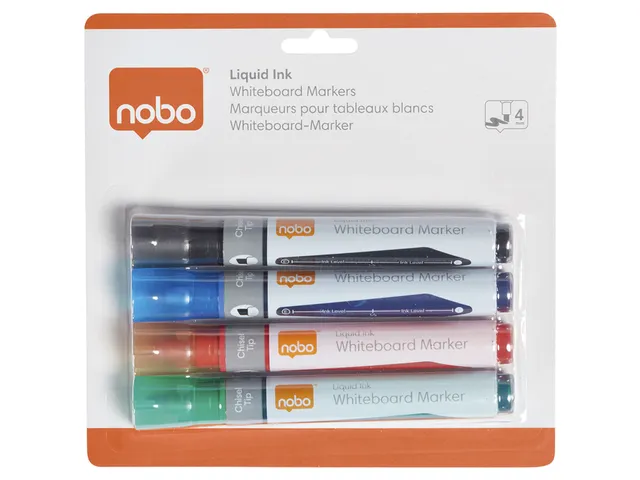 Whiteboardmarker Nobo Liquid ink schuin assorti 4mm 4st
