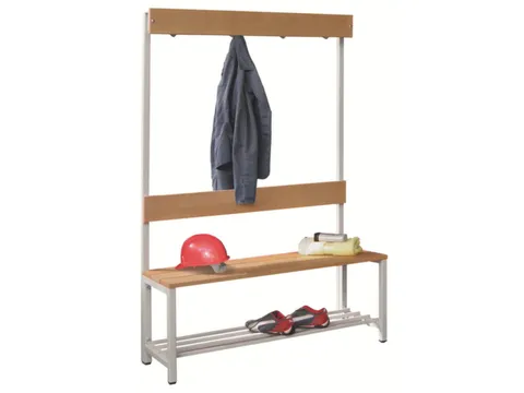 Banc vestiaire LxP 1000x400mm lames bois range-chaussures piètement R