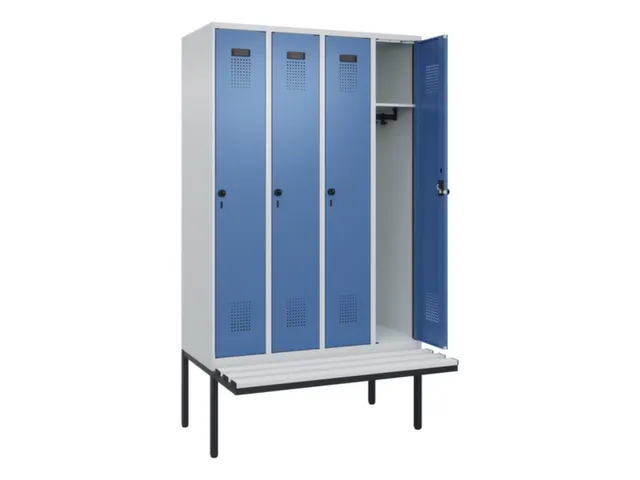 locker met bank,HxBxD 2120x1200x815mm,4vak,vak B 300mm,draaigrendel