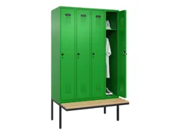 locker met bank,HxBxD 2120x1200x815mm,4vak,vak B 300mm,draaigrendel
