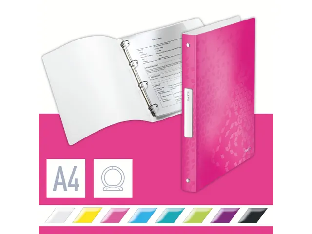 Ringband Leitz WOW A4 4-rings O-mech 25mm PP roze