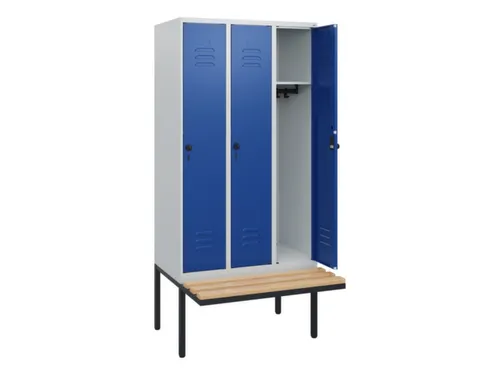 locker met bank,HxBxD 1950x900x815mm,3vak,vak B 300mm,draaigrendel