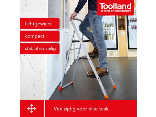 Huishoudtrap met hoge beugel 3 treden antislip inklapbaar tot 150 kg