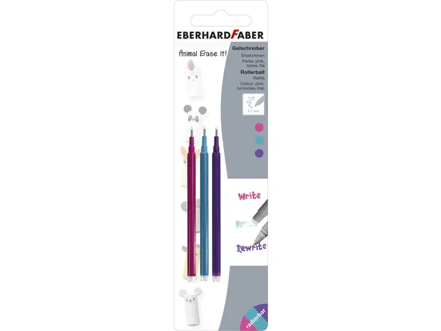 Navulling Eberhard Faber gelpen assorti 3st.( roze, paars, turquoise)
