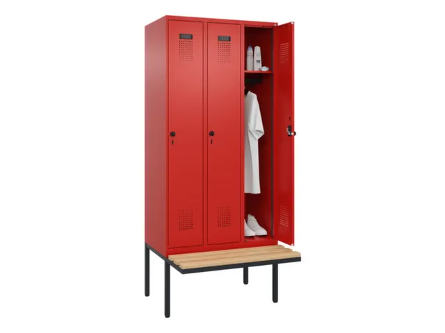 locker met bank,HxBxD 2120x900x815mm,3vak,vak B 300mm,draaigrendel