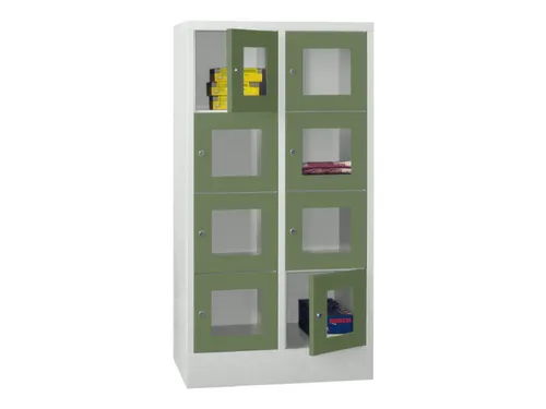 lockerkast,HxBxD 1518x800x500mm,2x4vakken,RAL7035,front RAL6011