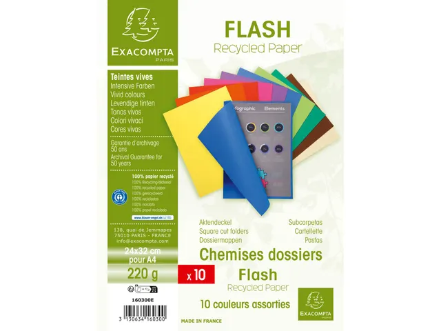 10 dossiermappen FLASH 220 -100% gerecycleerd -24x32cm Assorti