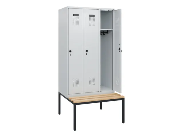 locker met bank,HxBxD 1950x900x815mm,3vak,vak B 300mm,draaigrendel