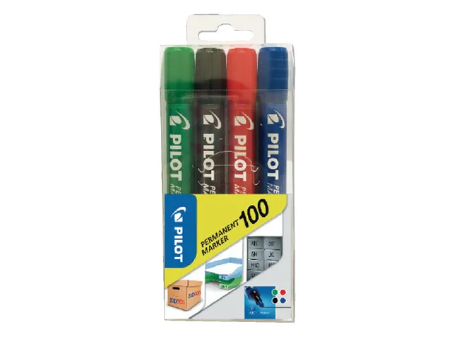 Pilot Permanent Marker 100 Rond Fijne punt Assorti 4 stuks
