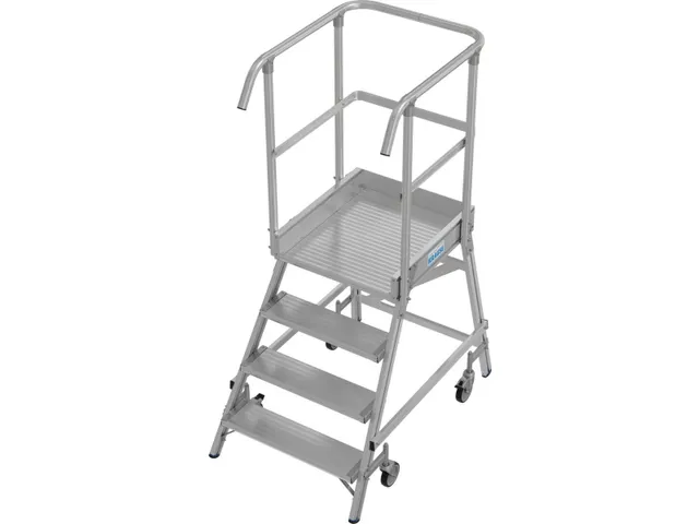 bordestrap,verrijdbaar,bordes H 1m,4treden,aluminium,4zwenkwielen