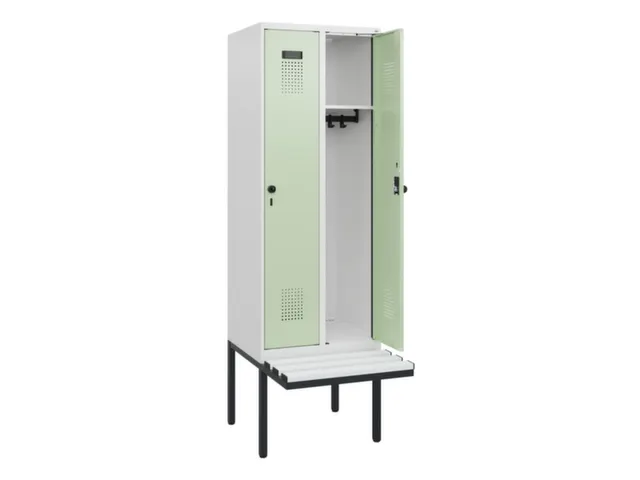 locker met bank,HxBxD 1950x600x815mm,2vak,vak B 300mm,draaigrendel
