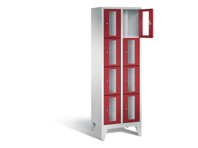 Lockerkast 1850x610x500mm 2x4 vakken Cilinderslot Poten, RAL3003